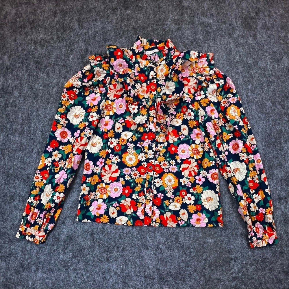 Karlie Floral Top Size Large Blouse Multi Color Cotton